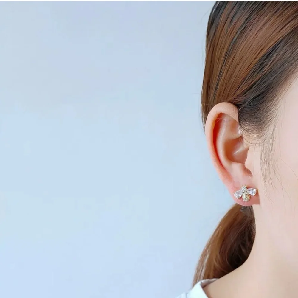 925 Silver Crystal Bee Zircon Earrings Stud Dangle Wedding Jewelry Women - Picture 6 of 6